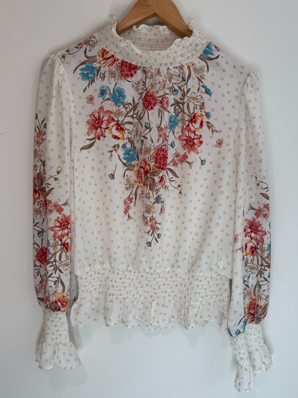 Meraki Floral Mock Neck Smocked Blouse Size L